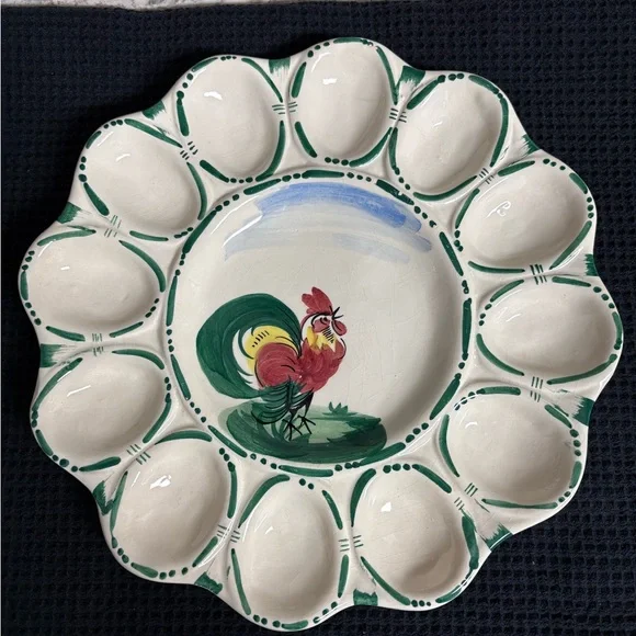 Vintage Rooster Egg Plate, Hand Painted, Italy - Picture 1 of 9